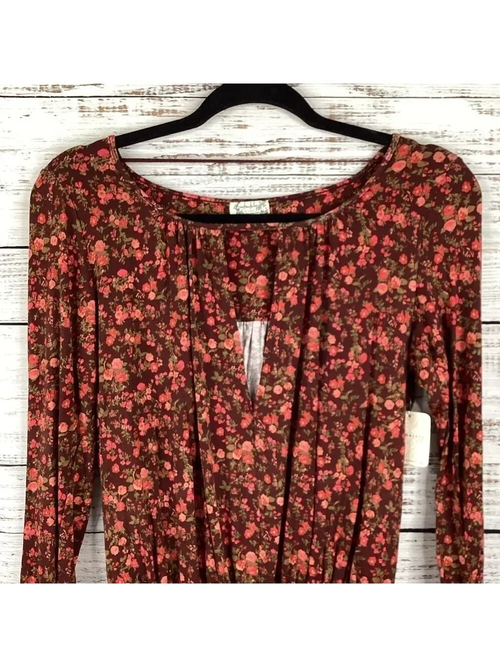FREE PEOPLE SIZE XS FALL‎ TOP FLORAL KAYA PRINTED THONG BODYSUIT CHOCOLATE